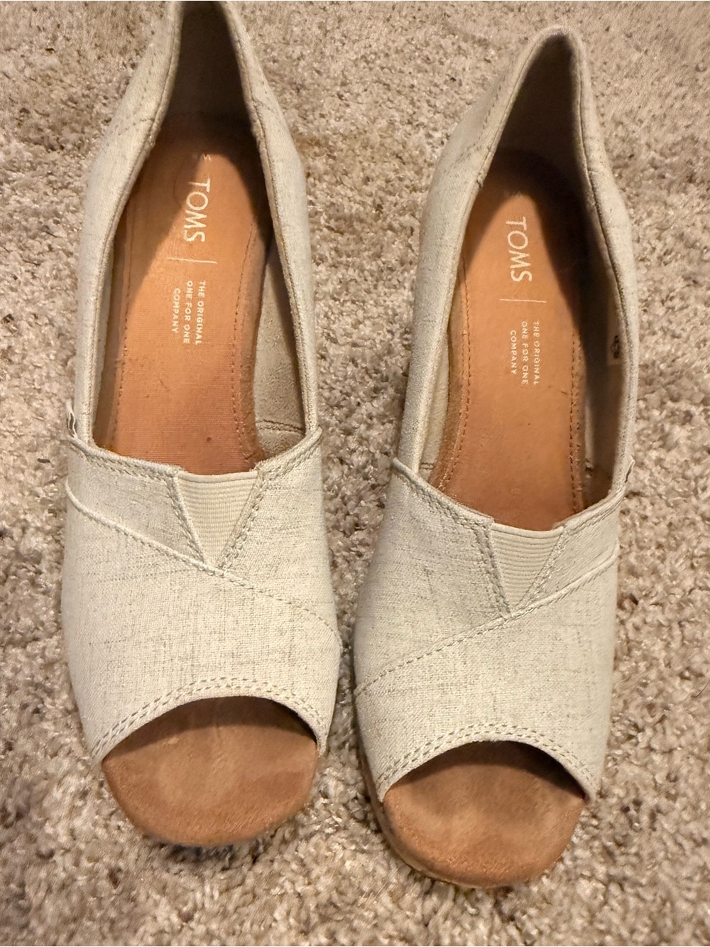 TOMS Women's Peep-Toe Canvas Flats in Light Beige